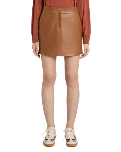 Marella Mlsnero Leather Mini Skirt In Brown