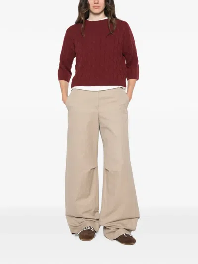 Marella Mlsradura Crew Neck Cable-knit Sweater In Burgundy