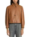 Marella Button-front Leather Jacket In Brown