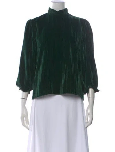 Pre-owned Marella Mock Neck Three-quarter Sleeve Blouse In Green