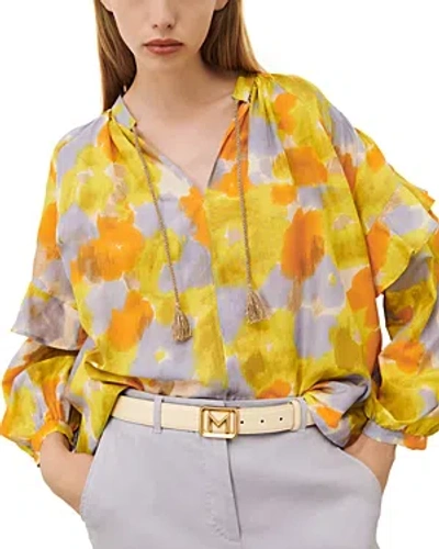 Marella Modane Printed Tassel Tie Top In Yellow