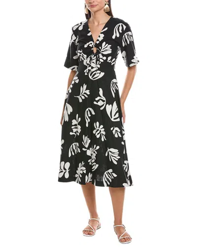Marella Molise Linen-blend Midi Dress In Black