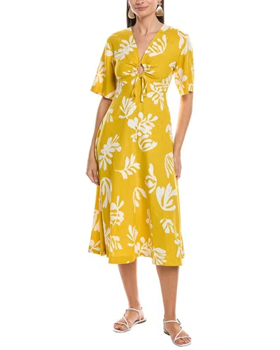 Marella Molise Linen-blend Midi Dress In Yellow