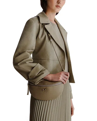 Marella Monochrome Fiorina Leather Moto Jacket In Kaki