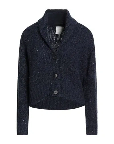 Marella Monochrome Woman Cardigan Navy Size L Acrylic, Polyester, Mohair Wool, Wool, Elastane In Blue