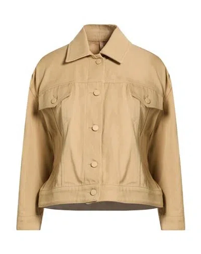 Marella Monochrome Woman Denim Outerwear Camel Size 8 Cotton, Linen In Brown