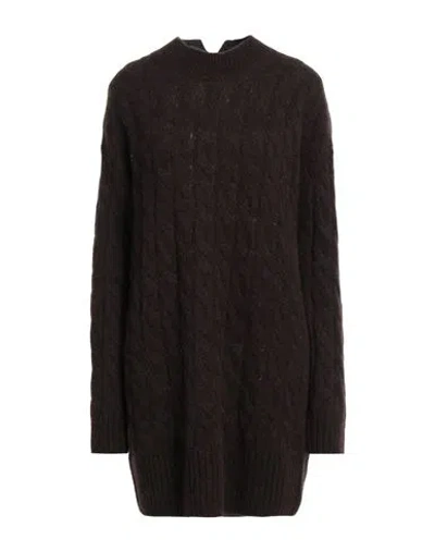 Marella Monochrome Woman Mini Dress Dark Brown Size L Alpaca Wool, Polyamide, Wool