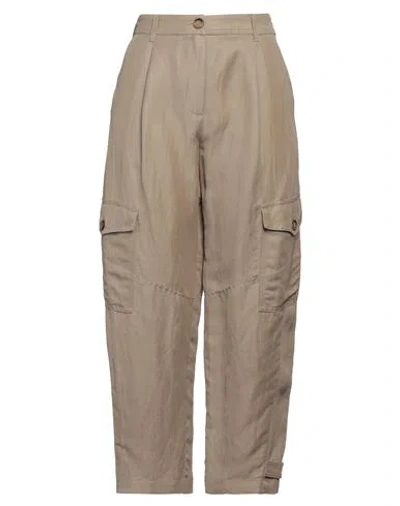 Marella Monochrome Woman Pants Khaki Size 6 Viscose, Linen In Beige