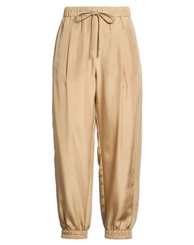 Marella Monochrome Woman Pants Sand Size 6 Silk In Brown