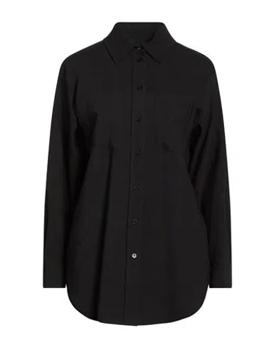 Marella Monochrome Woman Shirt Black Size 8 Viscose, Linen, Elastane In Blue