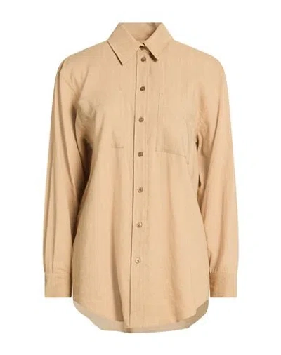 Marella Monochrome Woman Shirt Sand Size 6 Viscose, Linen, Elastane In Brown