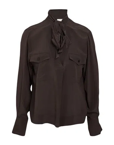 Marella Monochrome Woman Top Dark Brown Size 8 Silk
