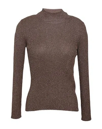 Marella Monochrome Woman Turtleneck Taupe Size L Viscose, Polyamide, Metallic Fiber In Gray