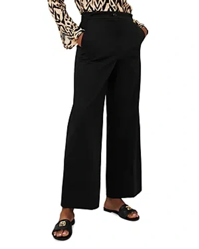 Marella Nabis Stretch Cotton And Satin Straight Fit Trousers In Black