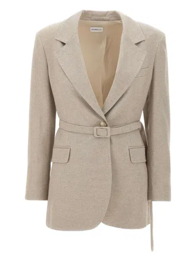 Marella Narrow-lapel Belted Blazer In Neutral