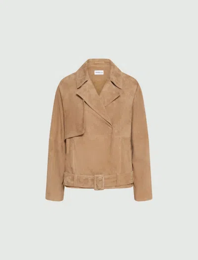Marella Natural Woman Suede Jacket In Brown