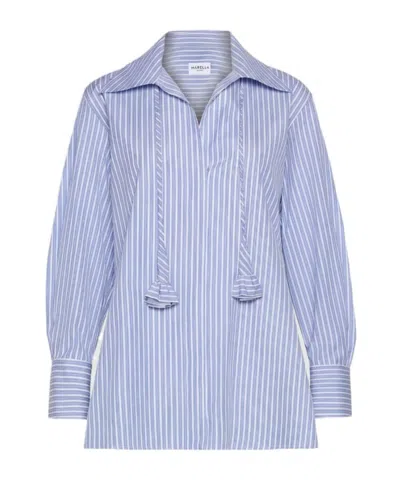 Marella Neckerchief-adorned Cotton Poplin Shirt In Blue