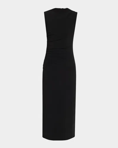 Marella Nef Ruched Mock-neck Midi Dress In Black