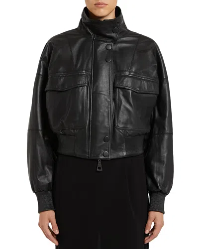 Marella Obsessed Black Leather Jacket In Multi