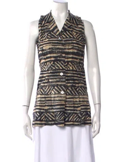 Pre-owned Marella Okra Printed Button-up Top W/ Tags In Black