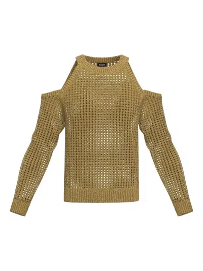 Marella Open-shoulder Grid-knit Sweater In Green
