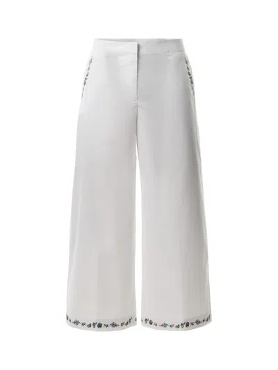 Marella Orano Wide Leg Trouser Ebroidered Hem In White