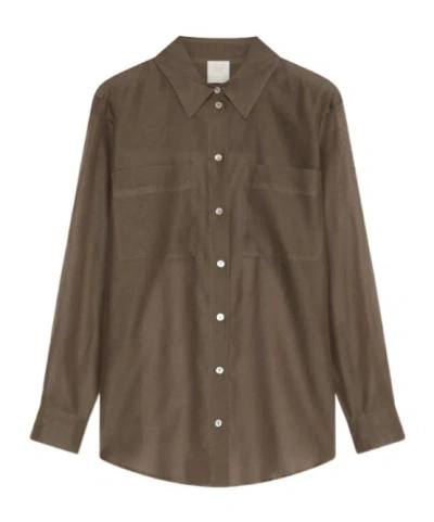 Marella Organza-feel Cotton And Silk Muslin Shirt In Brown