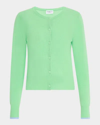 Marella Orlanda1 Crewneck Wool-cashmere Cardigan In Green