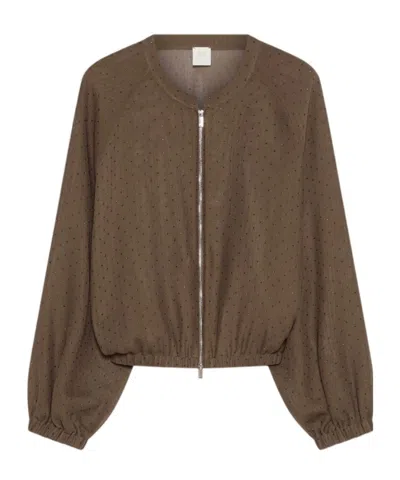 Marella Oversized Bomber Jacket With Micro-rhinestone Detail In Brown