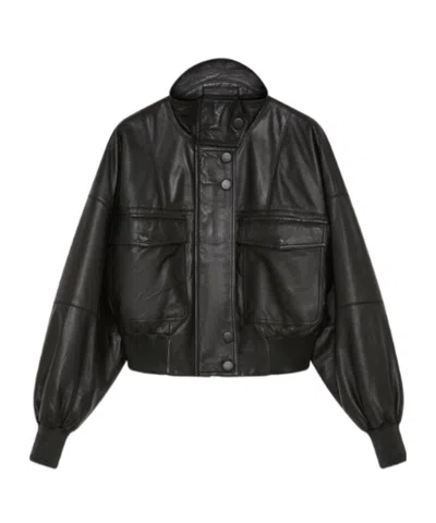 Marella Padded Leather Bomber Jacket - Black