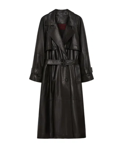 Marella Padded Leather Trench Coat - Black