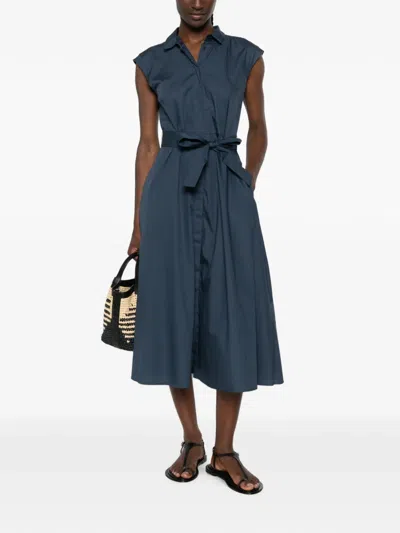 Marella Pesi Belted Cap-sleeve Midi Dress In Blue