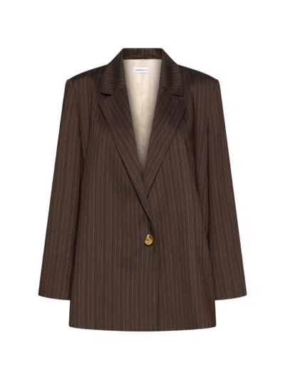 Marella Brown Vertical Pinstripes Tailored Blazer In Black