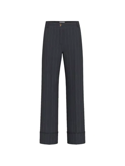 Marella Pinstripe-pattern Turn-up Trousers In Blue