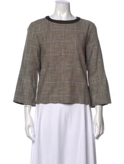 Pre-owned Marella Plaid Print Crew Neck Top In Neutrals