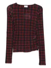 Marella Plaid Ruched Top In Burgundy