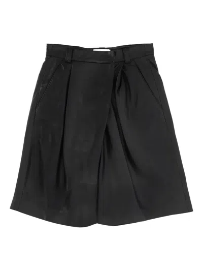 Marella Pleated Leather Shorts In Black