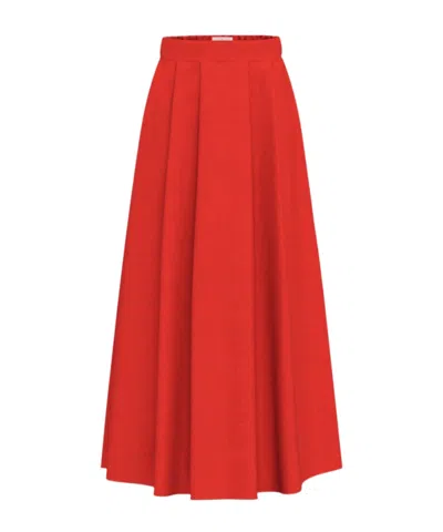 Marella Pleated Linen Skirt In Red