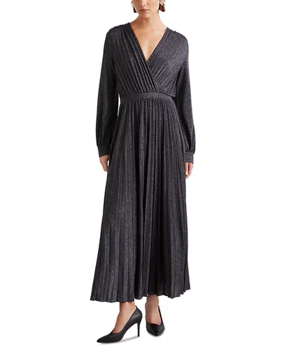 Marella Pleated Metallic Threaded Dress In Blue