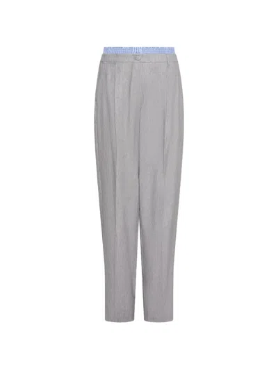 Marella Stretch Linen-blend Trousers In Gray