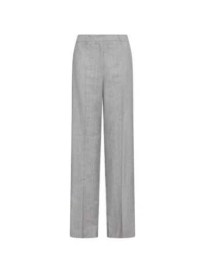 Marella Linen And Viscose Grisaille Palazzo Trousers In Gray