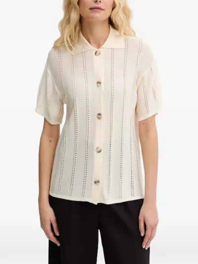 Marella Pointelle-knit Button-down Shirt In White