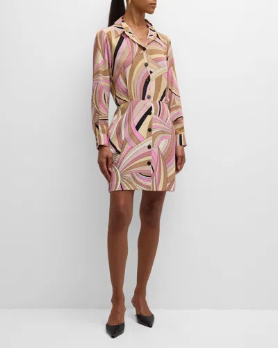 Marella Polline Stripe-print Mini Shirtdress In Natural Waves