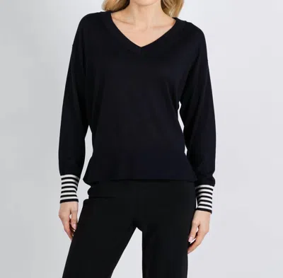Marella Polo V-neck Sweater In Black/cream