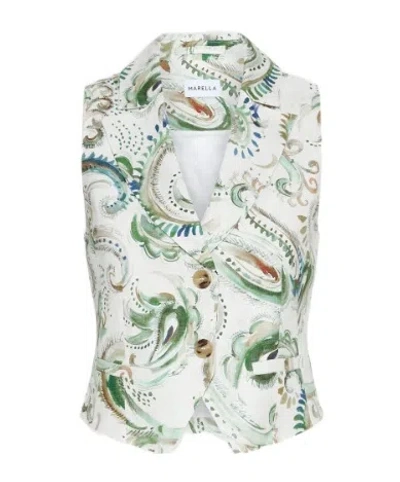 Marella Printed Linen Gilet In White
