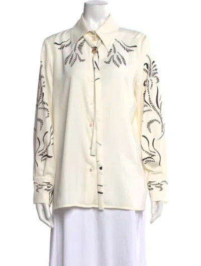 Pre-owned Marella Printed Long Sleeve Blouse In White