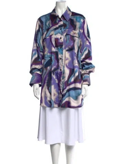 Pre-owned Marella Printed Long Sleeve Button-up Top W/ Tags In Blue