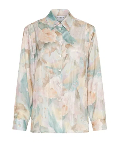 Marella Printed Silk Habotai Shirt - Light Blue In Metallic