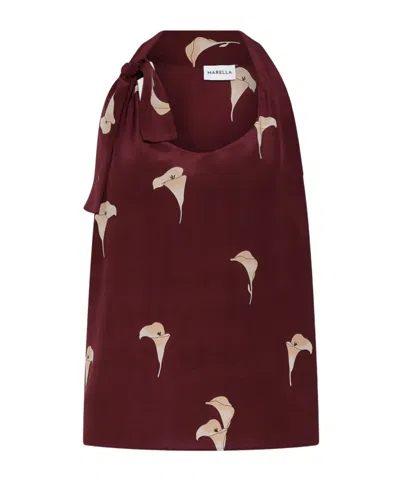 Marella Printed Silk Top - Natural In Red