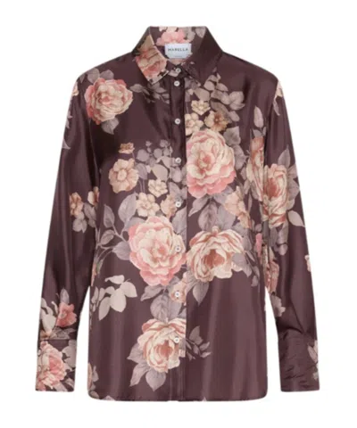 Marella Printed Silk Twill Shirt In Brown